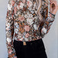 Brown Floral Long Sleeve High Neck Sheath Mesh Blouse — image 00