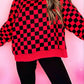 Red Checkered Print High Neck Baggy Sweatshirt — image 00