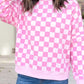 Pink Checkered Print High Neck Baggy Sweatshirt — image 01