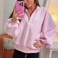Pink Polka Dot Print Metal Button Collar Casual Pullover Sweatshirt — image 01