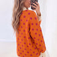 Orange Polka Dot Pattern Ribbed Colorblock Trim Split Tunic Sweater — image 01