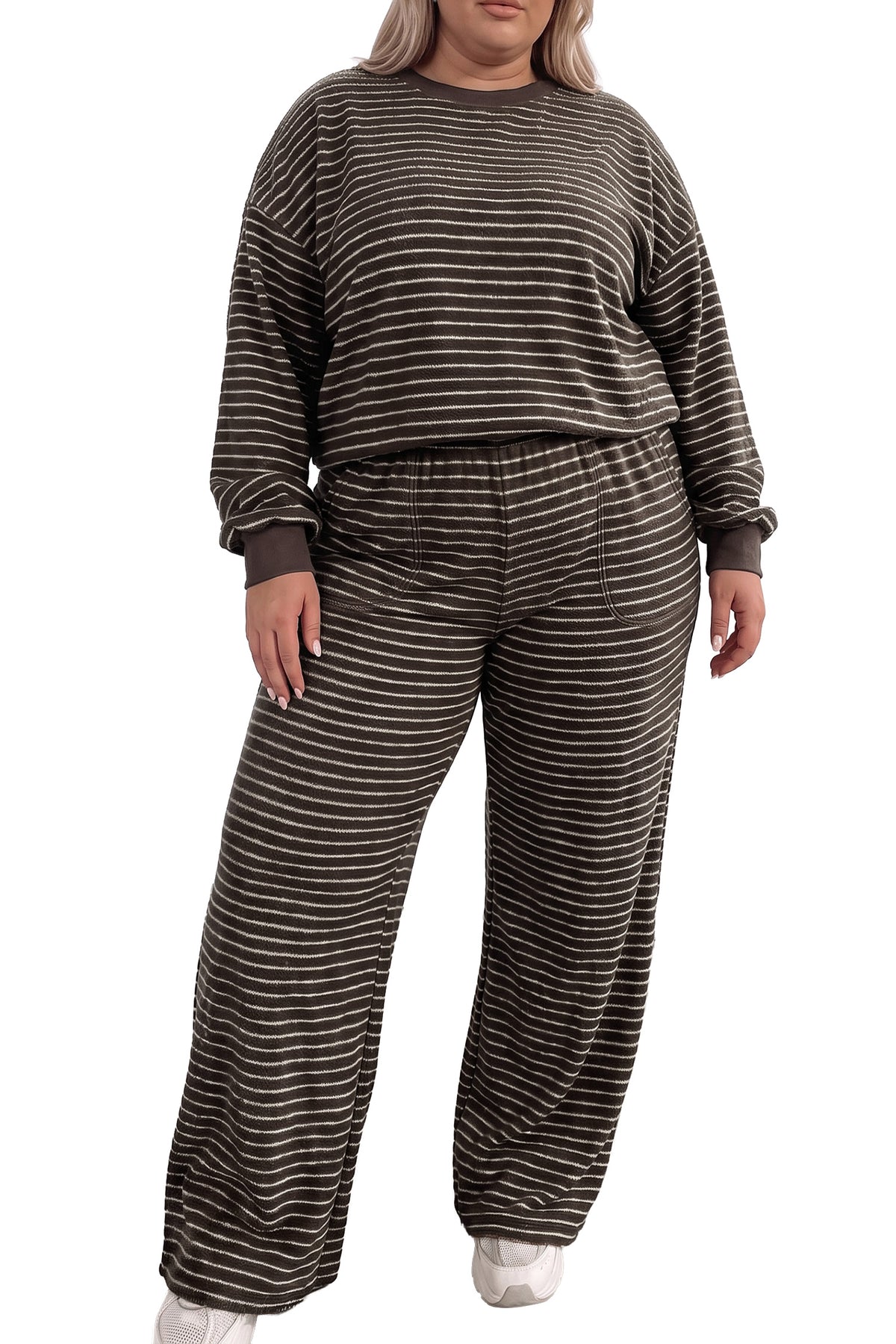 Stripe Cozy Terry Knit Pullover + Pocket Pants Set — image 01