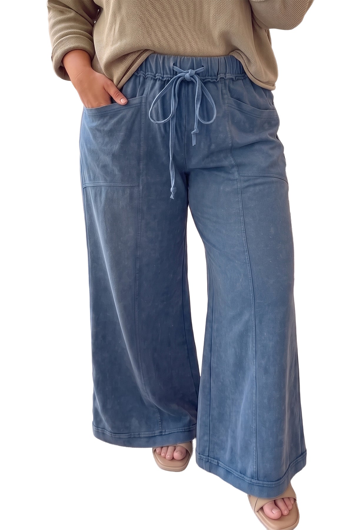 Mineral Wash Wide Leg Pocket Plus Size Pants — image 01