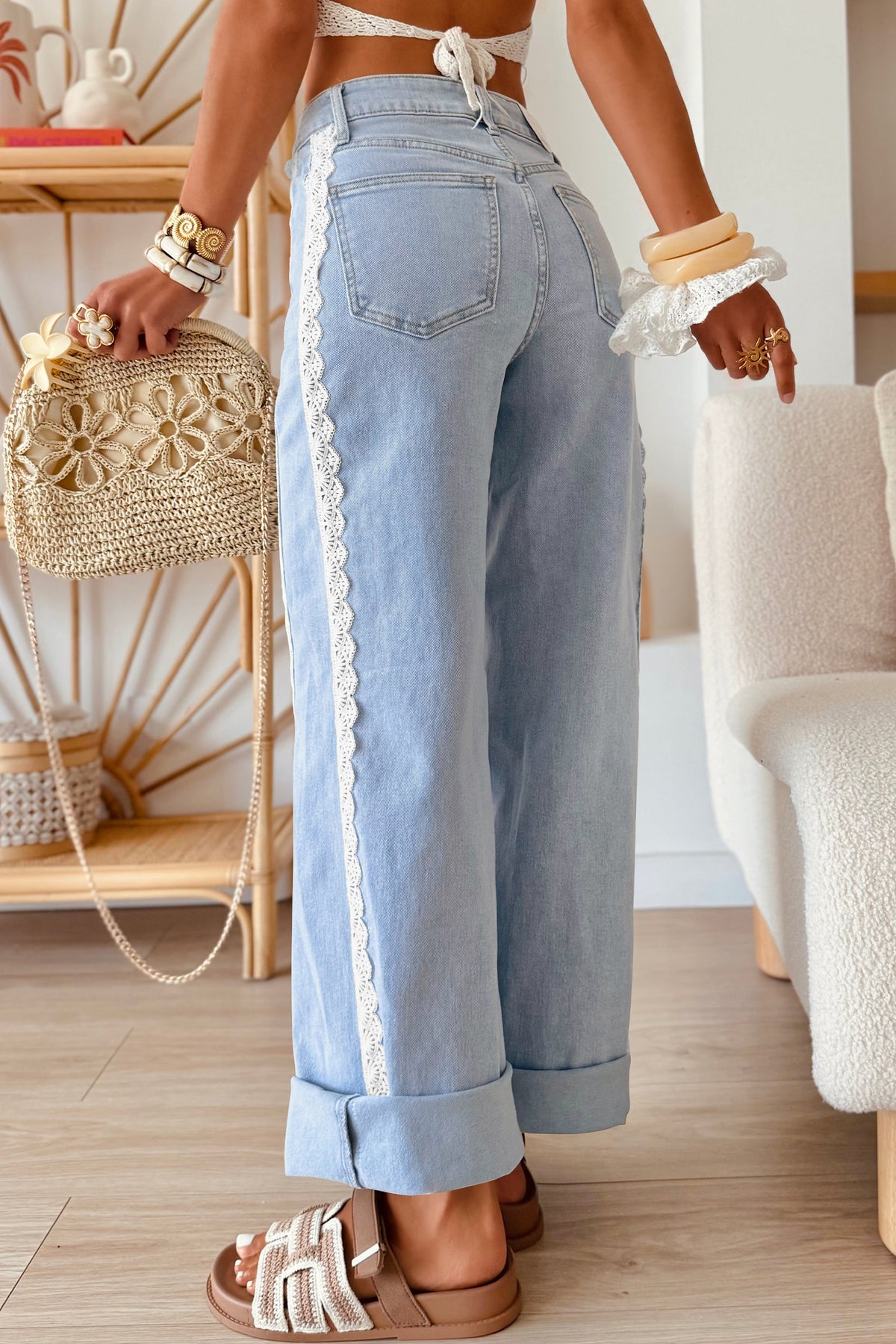 Beau Blue Lace Trim Casual Full-Length Regular Fit Jeans — image 01