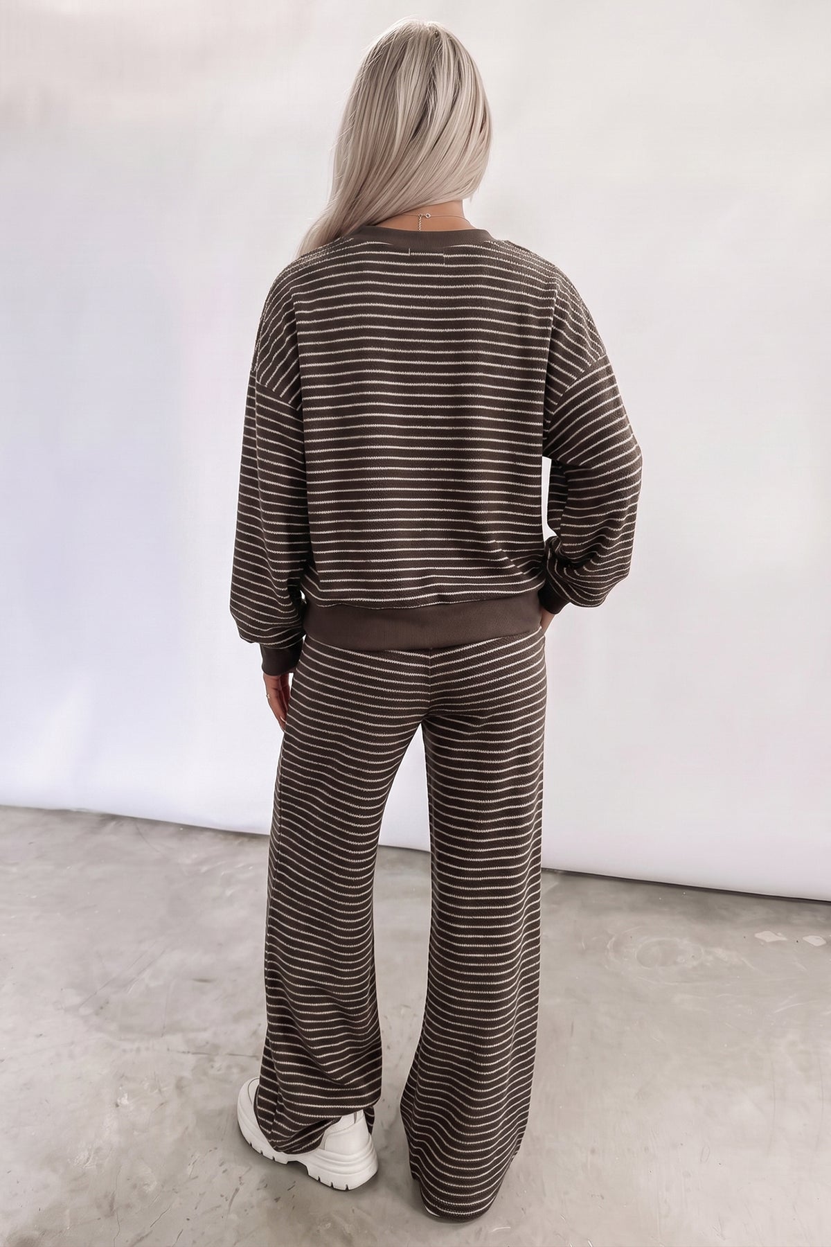 Stripe Cozy Terry Knit Pullover + Pocket Pants Set — image 01