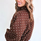 Brown Polka Dot Print Metal Button Collar Casual Pullover Sweatshirt — image 01