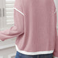 Light Pink Contrast Color Trim Knit Drop Shoulder Loose Top — image 01