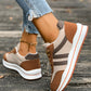 Brown Varsity Color Block Patchwork Lace-up PU Leather Sneakers — image 01