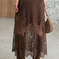 PREORDER // Dark Brown Lace Patchwork Hem Long Skirt // ETA November — image 01