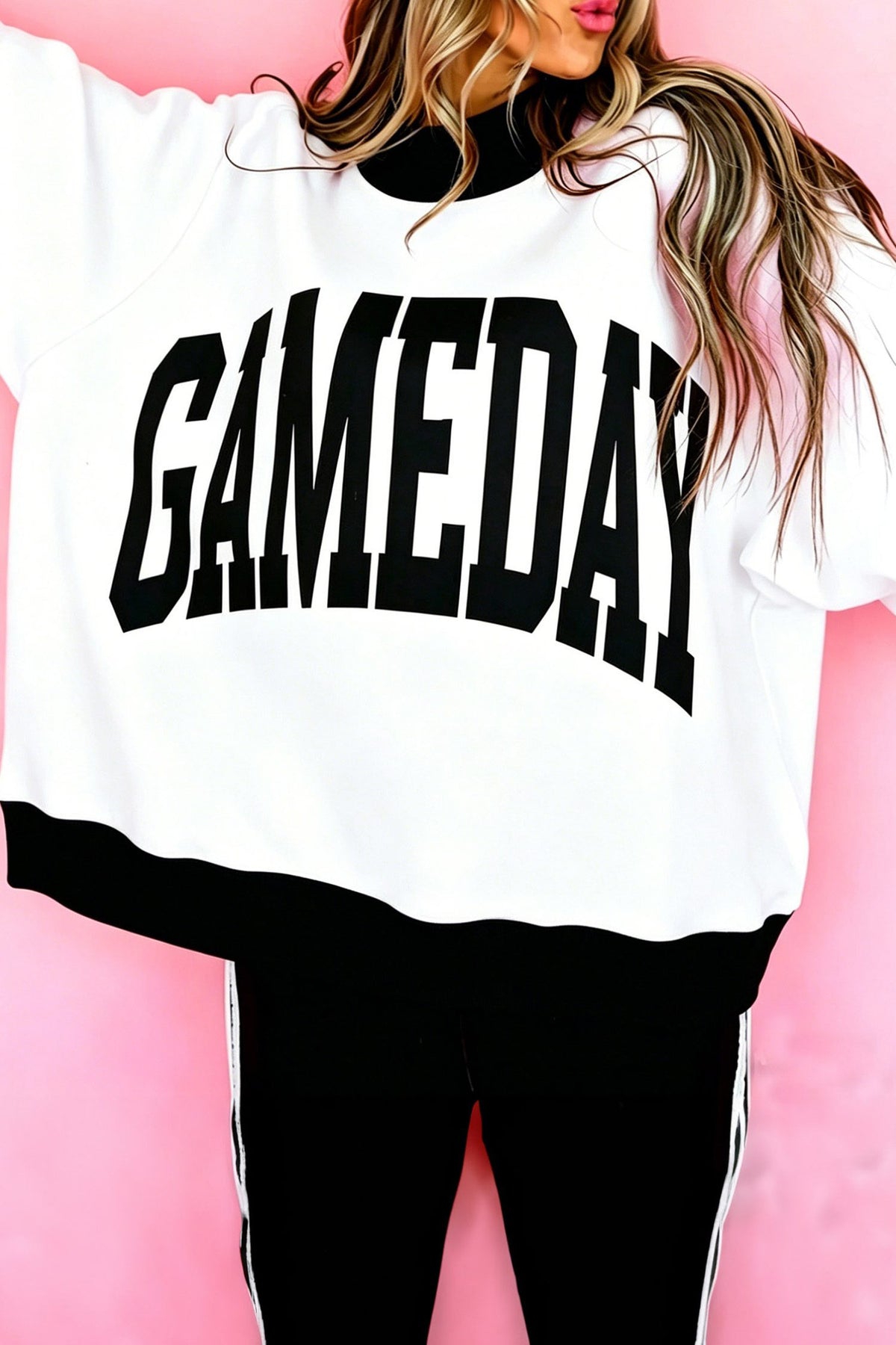 Black Checkered Print High Neck Baggy Sweatshirt — image 01