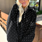 Black Polka Dot Print Metal Button Collar Casual Pullover Sweatshirt — image 01