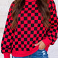 Red Checkered Print High Neck Baggy Sweatshirt — image 01