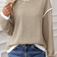 Light Pink Contrast Color Trim Knit Drop Shoulder Loose Top — image 01