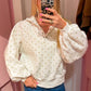 White Polka Dot Print Metal Button Collar Casual Pullover Sweatshirt — image 01