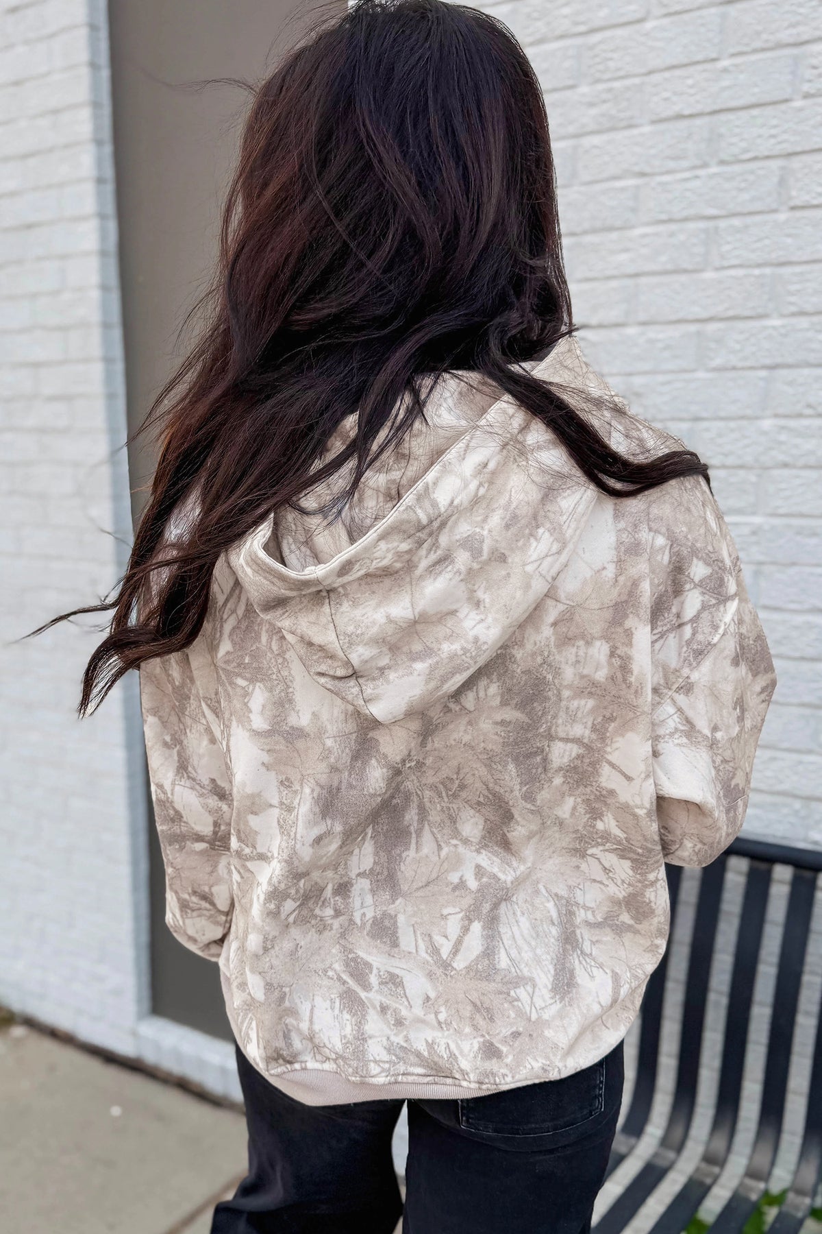 Gray Abstract Print Ribbed Hoodie — image 01