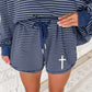 Blue Stripe Ribbed Accent Mock Neck JESUS Oversized Pullover and Shorts Set — image 01