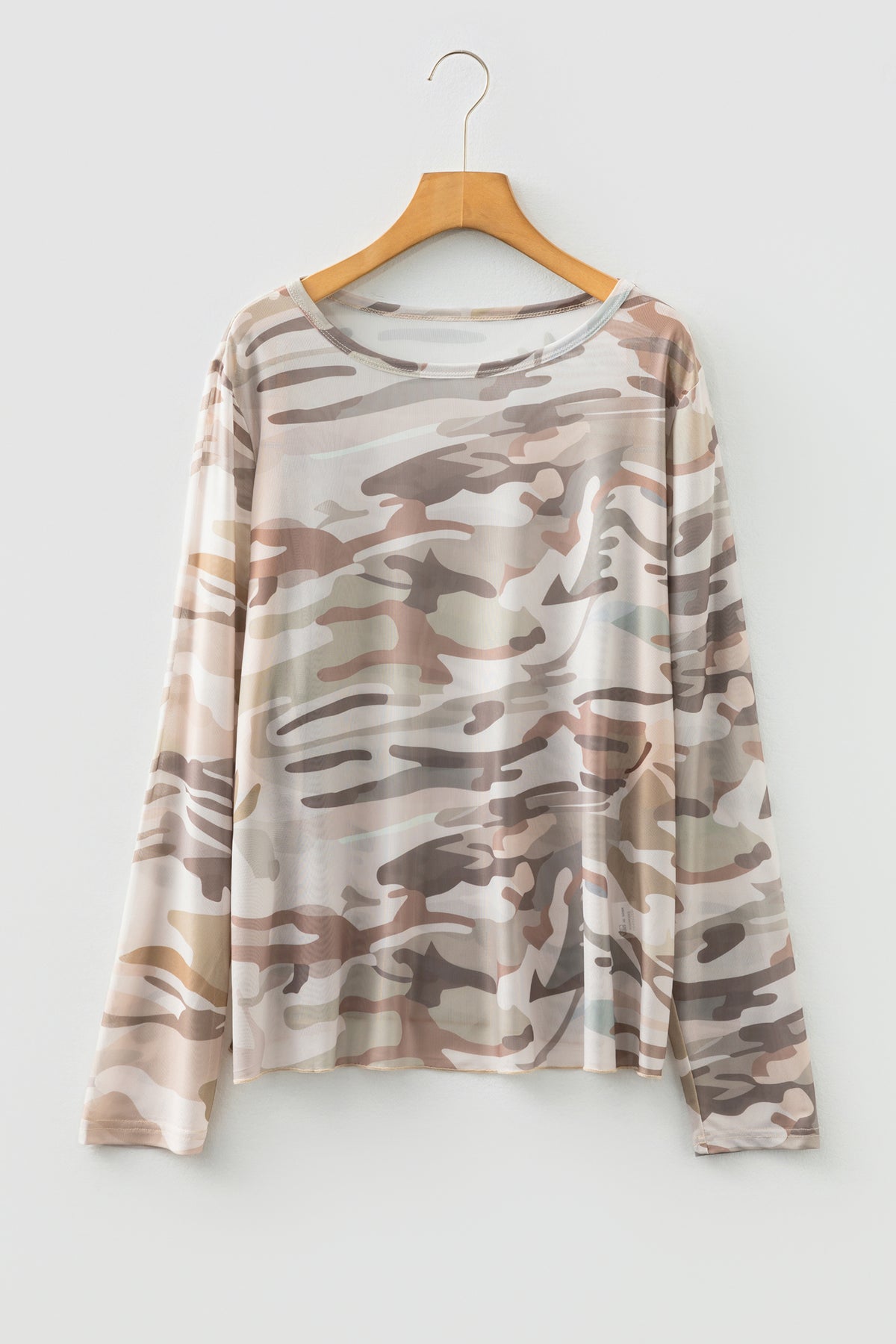 Western Fashion Camouflage Print Mesh Long Sleeve Top — image 01