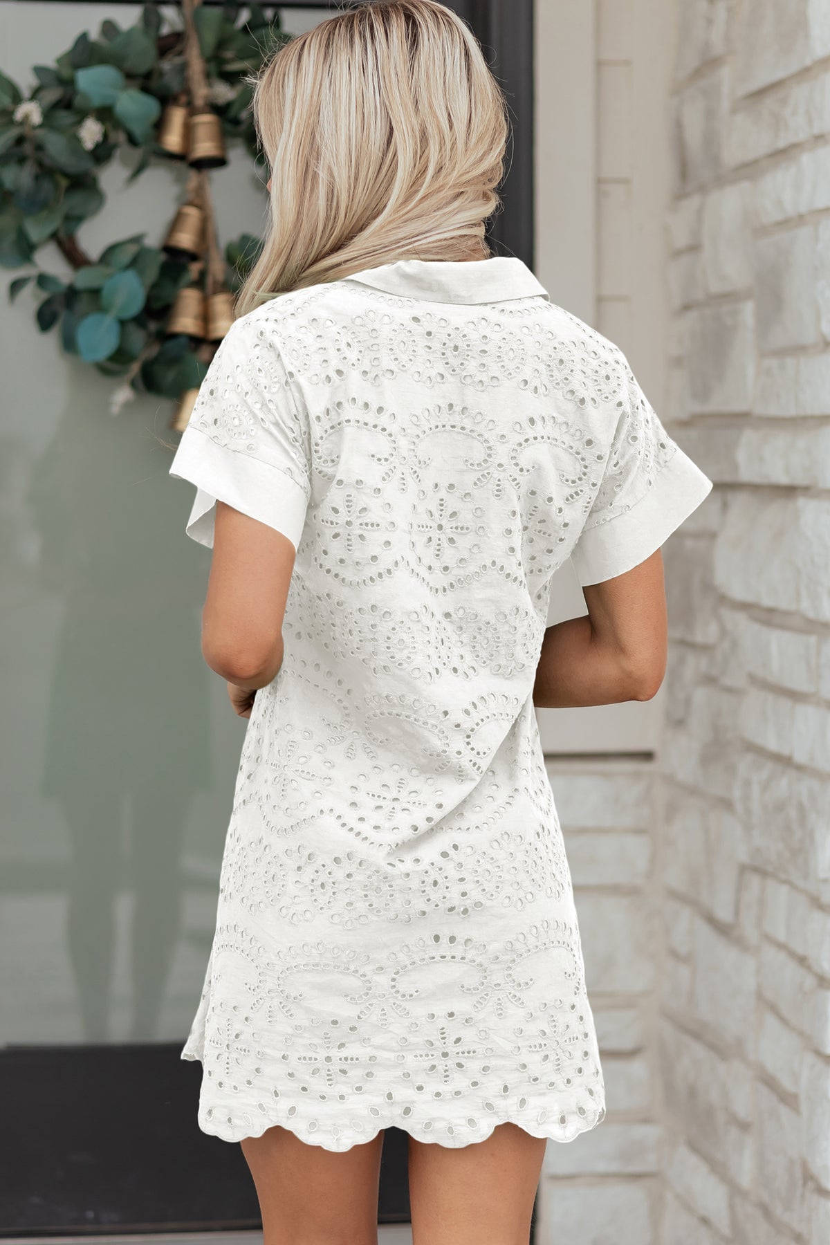 Black Solid Color Eyelet Embroidered T Shirt Mini Dress — image 01