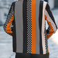 Orange Geo Print Colorblock Notched V Neck Blouse — image 01