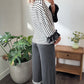 Stripe V-Neck Ruffle Contrast Sleeve Top + Drawstring Pants Set — image 01