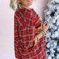 Red Plaid Color Block Collared Button Shacket — image 01