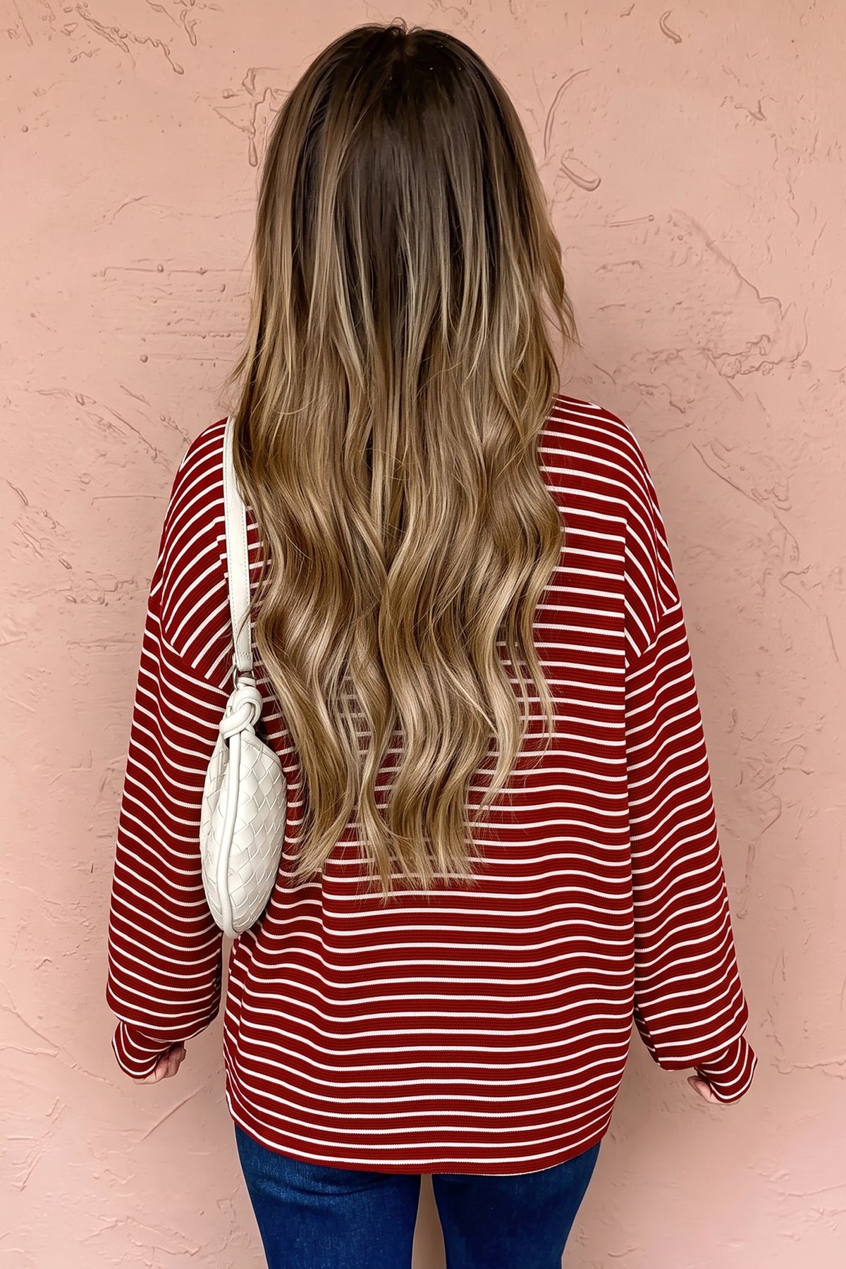 Red Stripe Drop Shoulder Long Sleeve Top — image 01