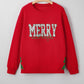 Fiery Red Merry & Bright Plaid Sequin Bow Christmas Sweatshirt — image 01