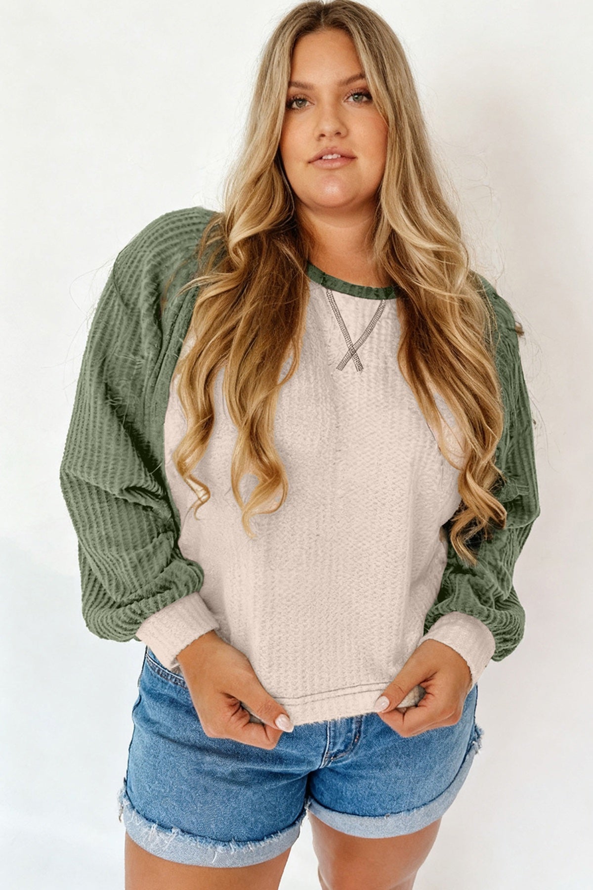 Waffle Color Block Raglan Sleeve Top — image 01