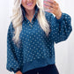 Blue Polka Dot Print Metal Button Collar Casual Pullover Sweatshirt — image 01