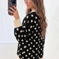 Black Polka Dot Pattern Ribbed Colorblock Trim Split Tunic Sweater — image 01