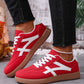 Racing Red Faux Suede Contrast Patchwork Detail Lace Up Flat Sneakers — image 01