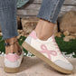 Pink Cute Bow Patch Color Block PU Leather Sneakers — image 01