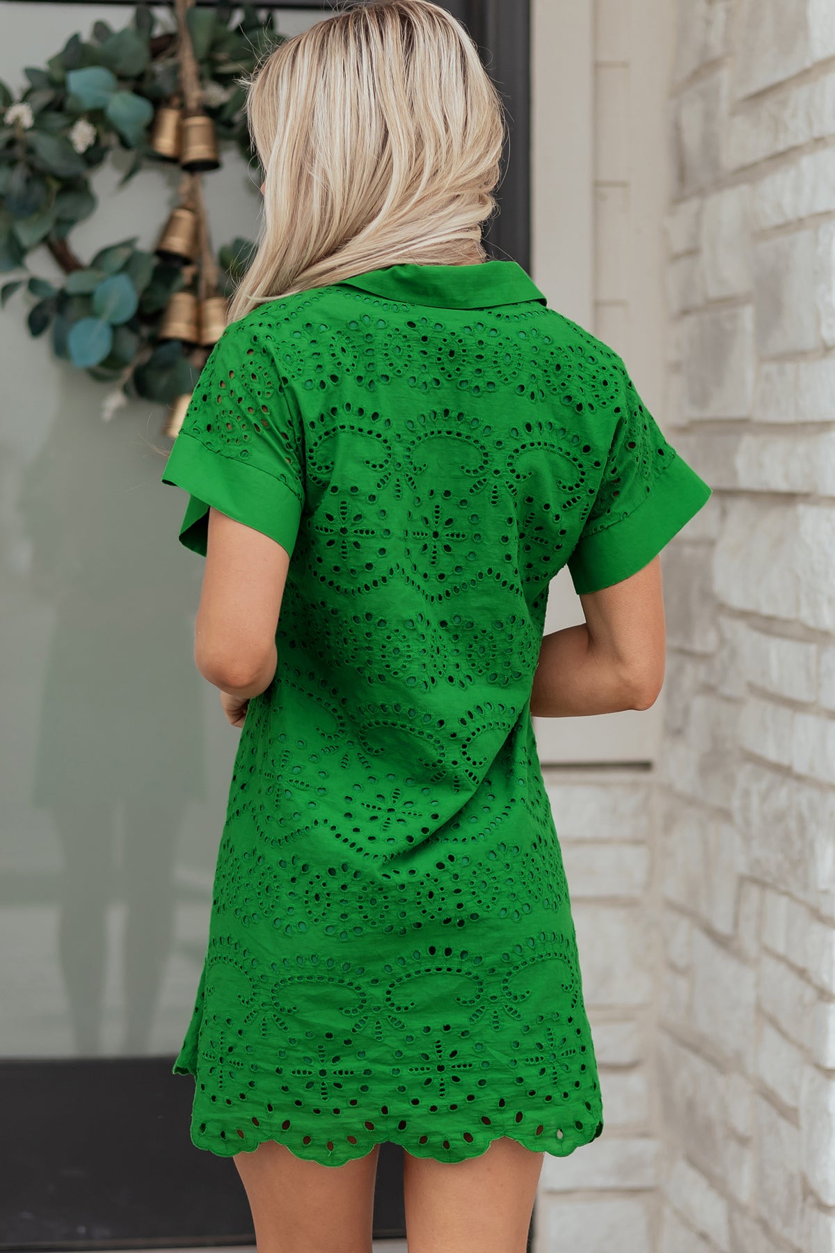Black Solid Color Eyelet Embroidered T Shirt Mini Dress — image 01