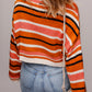 Orange Stripe Drop Shoulder Cropped Pullover Sweater — image 01