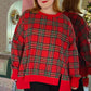 Red Festive Plaid Split Tunic Sweatshirt - Plus — image 02