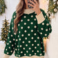 Green Polka Dot Pattern Ribbed Colorblock Trim Split Tunic Sweater — image 02