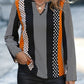 Orange Geo Print Colorblock Notched V Neck Blouse — image 02