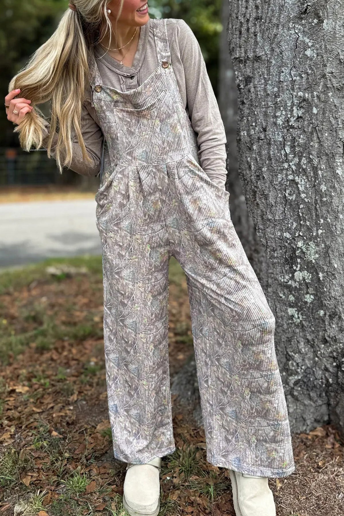 Brown Camo Twist Ribbed Wide Leg Jumpsuit — image 02