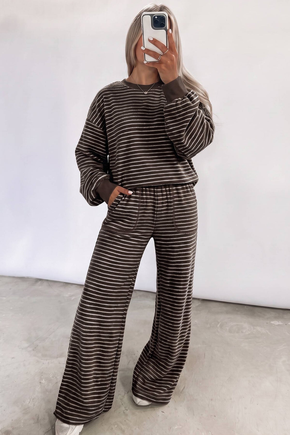 Stripe Cozy Terry Knit Pullover + Pocket Pants Set — image 02