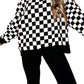 Black Checkered Print High Neck Baggy Sweatshirt — image 02