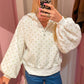 White Polka Dot Print Metal Button Collar Casual Pullover Sweatshirt — image 02