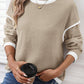 Light Pink Contrast Color Trim Knit Drop Shoulder Loose Top — image 02
