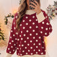 Red Polka Dot Pattern Ribbed Colorblock Trim Split Tunic Sweater — image 02