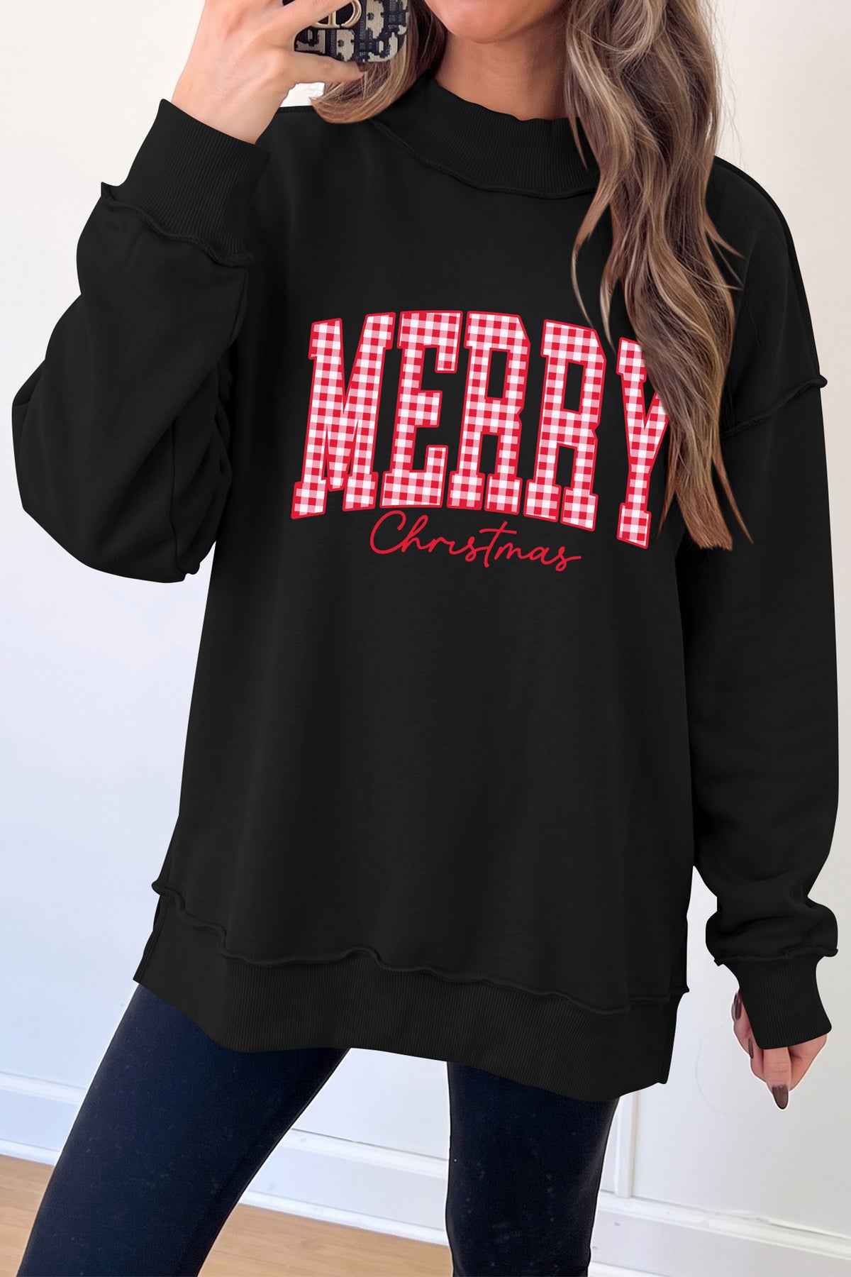 Black Plaid Merry Christmas High Neck Sweatshirt — image 02