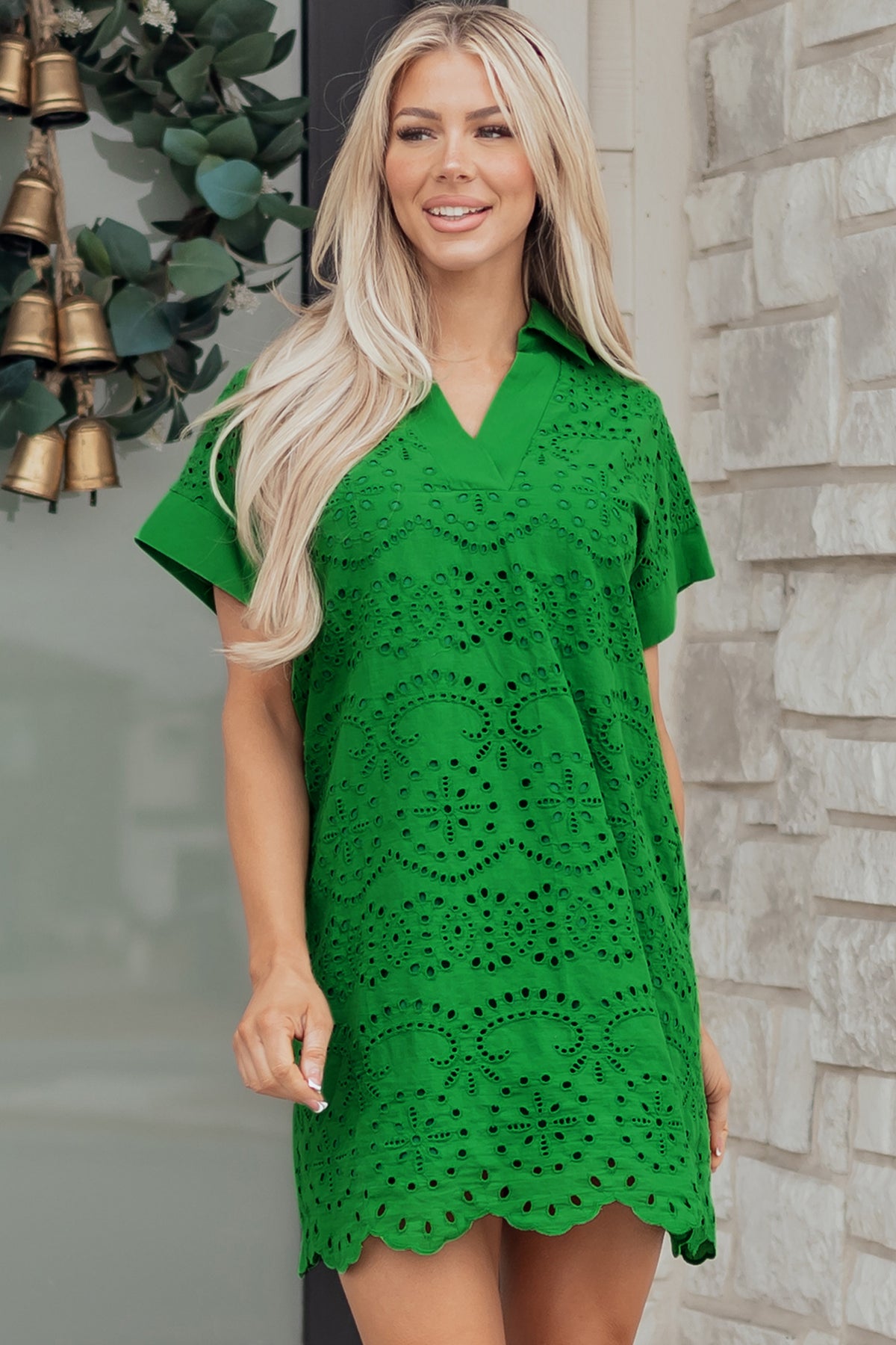 Black Solid Color Eyelet Embroidered T Shirt Mini Dress — image 02