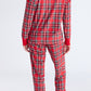 Red Festive Plaid Ribbed Trim Round Neck Long Sleeve Top Comfy Lounge Pant Set — image 02