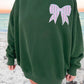 Blackish Green Striped Bow Graphic Oversized Sweatshirt — image 02