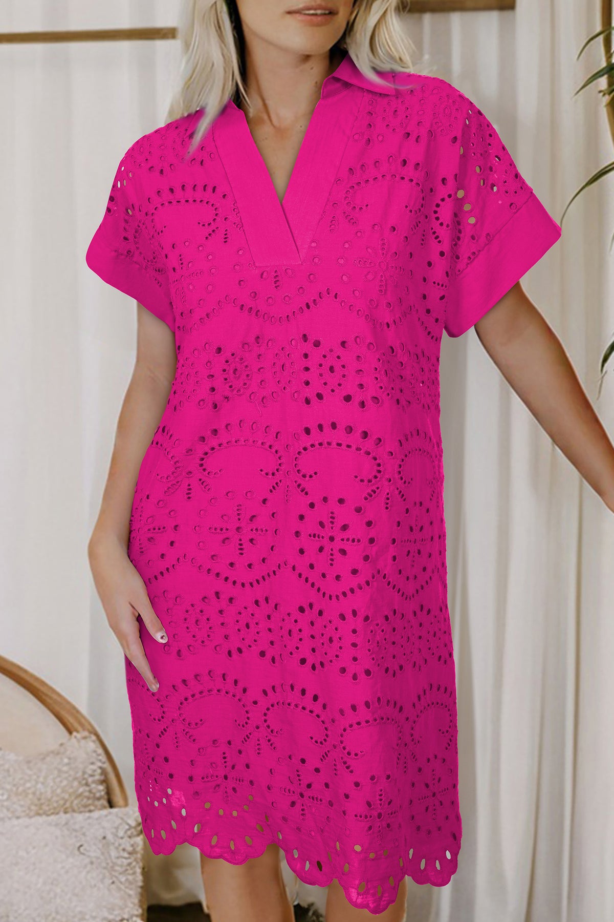 Black Solid Color Eyelet Embroidered T Shirt Mini Dress — image 02