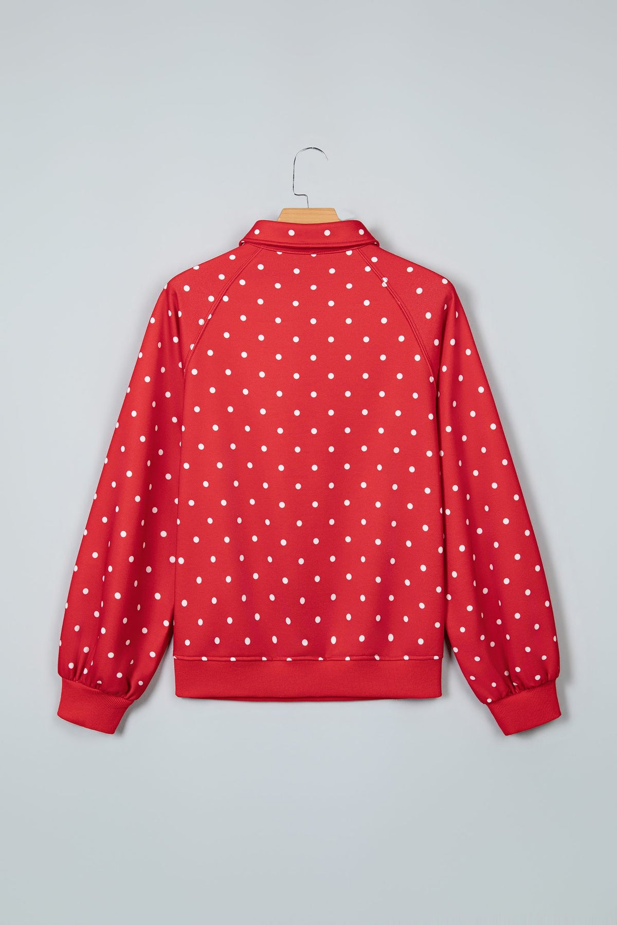 Red Polka Dot Print Metal Button Collar Casual Pullover Sweatshirt — image 02