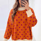 Orange Polka Dot Pattern Ribbed Colorblock Trim Split Tunic Sweater — image 02